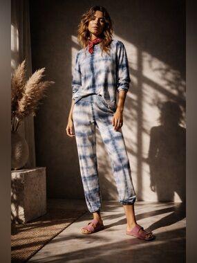 Sundry Tie Dye Sweatsuit Set Deep Sea Blue Size 1 Small NWT